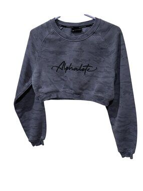 Alphalete Womens Camo Black Crop Sweatshirt Long-Sleeve Crewneck Lightweight sma